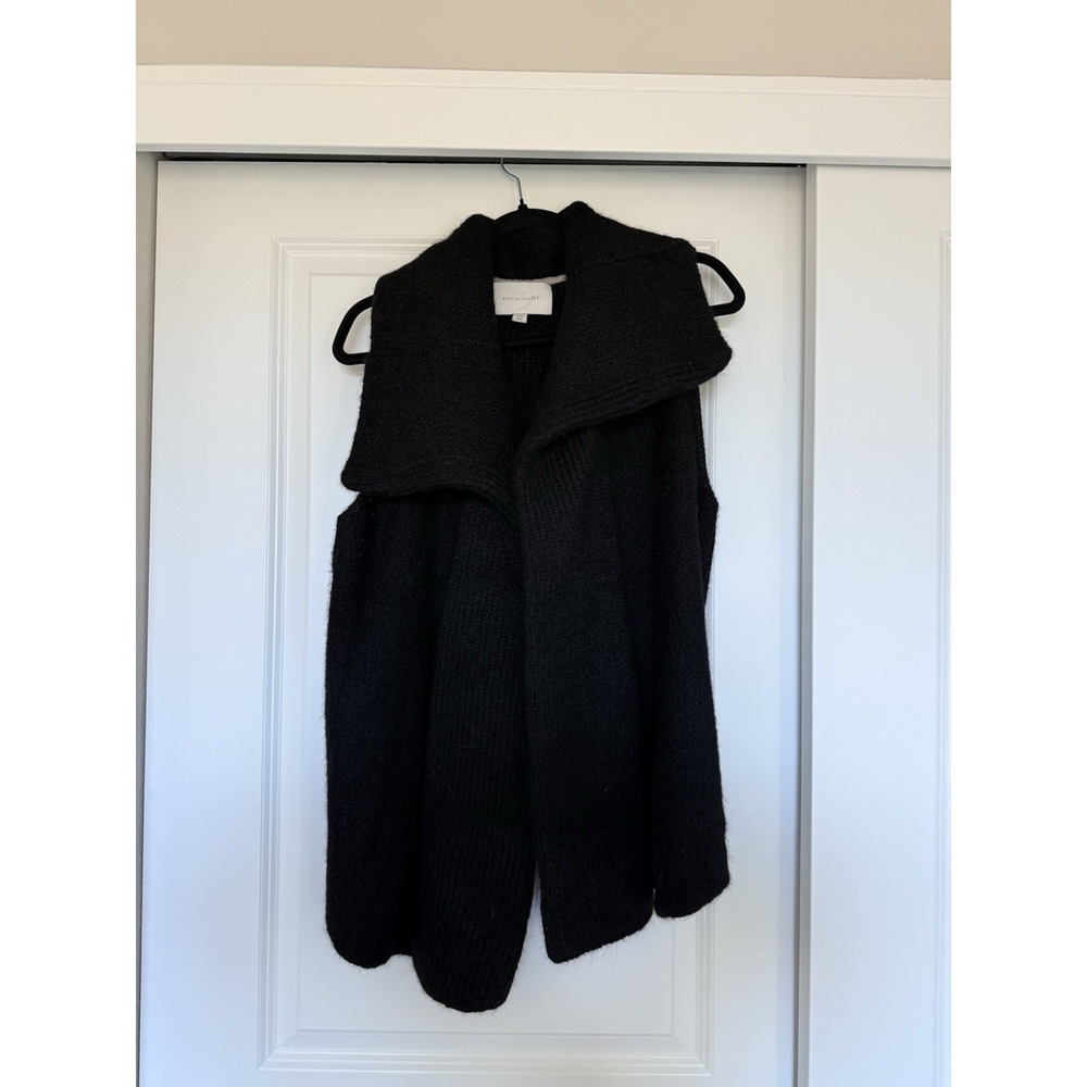 Brochu Walker Black Alpaca Blend Open Front Sweater Vest Chunky Size XS